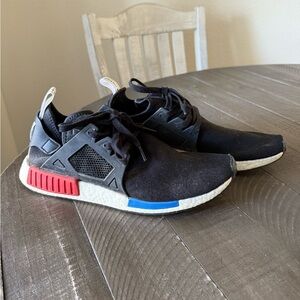 Black Sneakers with Red and Blue Accents